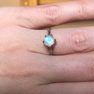 Moonstone white gold twig boho engagement ring